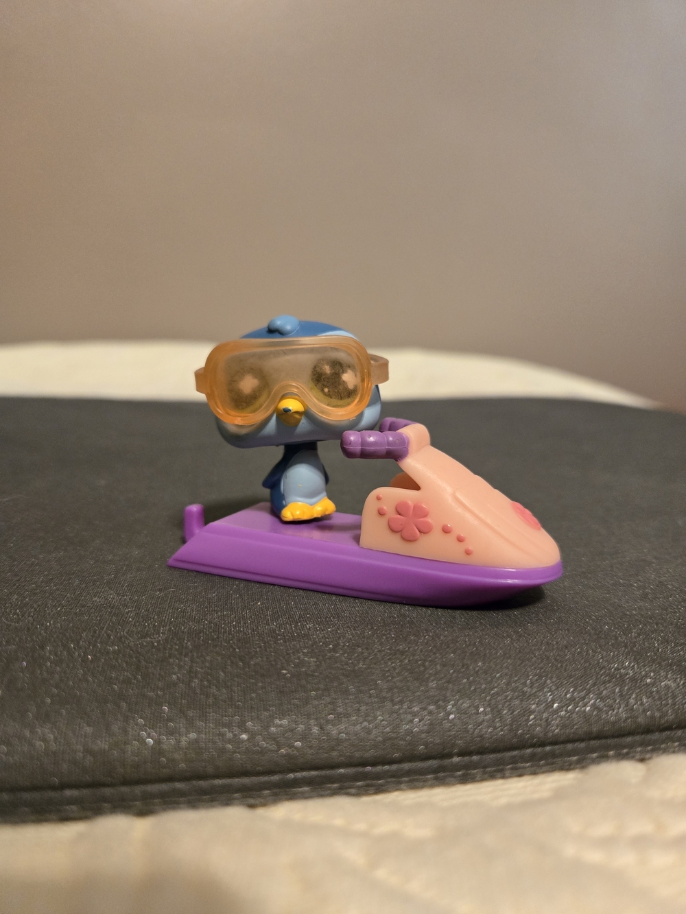 Littlest Pet Shop Blue Penguin with Orange Goggles on Pink & Purple Jet Ski
